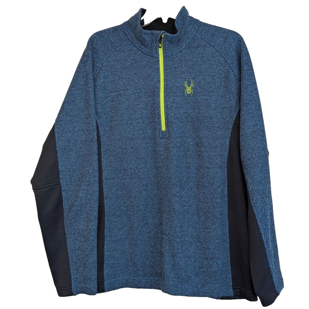 Spyder Men's XL 1/4 Zip Pullover Sweater Heathered Blue Fleece Jacket Tech F19